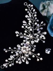 1 pieza Diadema nupcial elegante hecha a mano con perlas y rhinestones, accesorio para el cabello de mujer para peinados recogidos, adecuado para bodas y fiestas