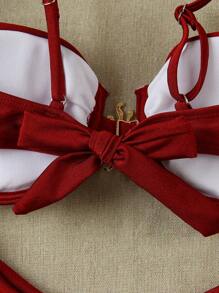 Sexy Solid Color Women Bikini Swimwear - Burgundy - View 5