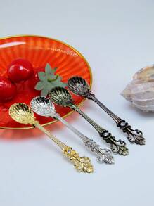 1pc/5pcs/10pcs Vintage Crown Patterned Alloy Mini Spoon For Mug, Coffee, Ice Cream Back To School - Gold and Silver - View 6