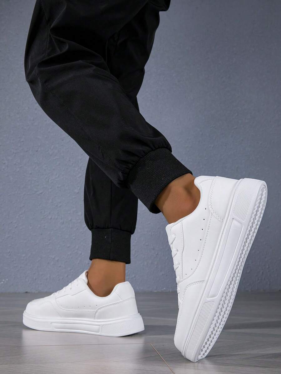 Baskets blanches décontractées style coréen pour étudiants, chaussures de sport polyvalentes amortissantes pour la course et le skateboard - Blanc - Voir 1