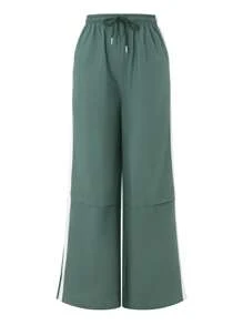 Women Y2k Track Pants Baggy Striped Joggers Sweatpants Elastic Waist Color Block Parachute Pants With Pockets - màu xanh lá - Xem 8