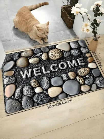 1 Pc Welcome Mat, Vintage Simulated Litho, Polyester Fiber Rug, Lightweight Stain-Resistant Door Mat, Wear-Resistant , Suitable For Living Room, Kitchen, Dining Room, Entrance Area Rug, Home Decoration Rug, Holiday Decoration Rug