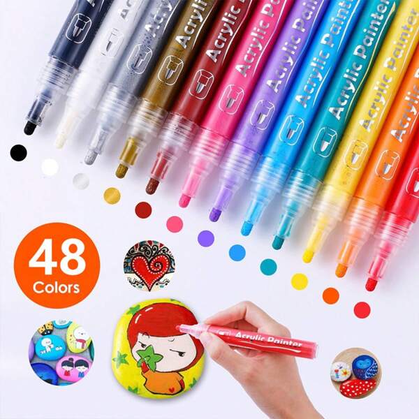 GUANGNA Wide Range Of 1000 Acrylic Markers For Body Painting, Ceramic Decoration, DIY Photo Album, Black Card Graffiti, Water-Based Paint Pen Set, Anime, Textile, Art Pigments, Acrylic Markers In 48 Colors,School Supplies,Back To School