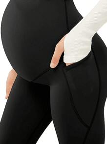 Leggings de maternidad para mujer, alta elasticidad, sensación de desnudez completa, cercanos al abdomen, con bolsillos, pantalones de yoga de maternidad que no se transparentan