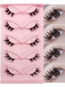 5 对漫画睫毛透明带可重复使用纤细交叉半睫毛角睫毛，各种款式，动漫、娃娃、角色扮演化妆工具，适合化妆爱好者