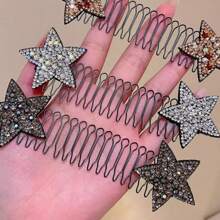 1pc Rhinestone Star Decorated Hair Clip, Metallic Sweet Lady Side Bangs Clips, Fashion Hair Accessory