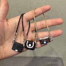 Accesorio colgante de decoración en blanco y negro con forma de camelias para Labubu la casa de muñecas