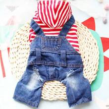 1 Pc Striped Pet Four Leg Clothing, Denim Overalls Style Dog Suspender Pants, Spring/Summer Pet Apparel