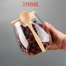 Juego de 2 piezas: tarro + cuchara, almacenamiento de vidrio hermético, perfecto para café, azúcar, té, sal, dulces y especias, organizador de cocina ideal