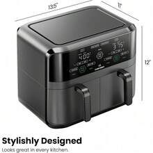 Freidora de aire cuadrada de plástico, con control táctil capacitivo, cesta doble de 3 cuartos - mediano - Ver 9