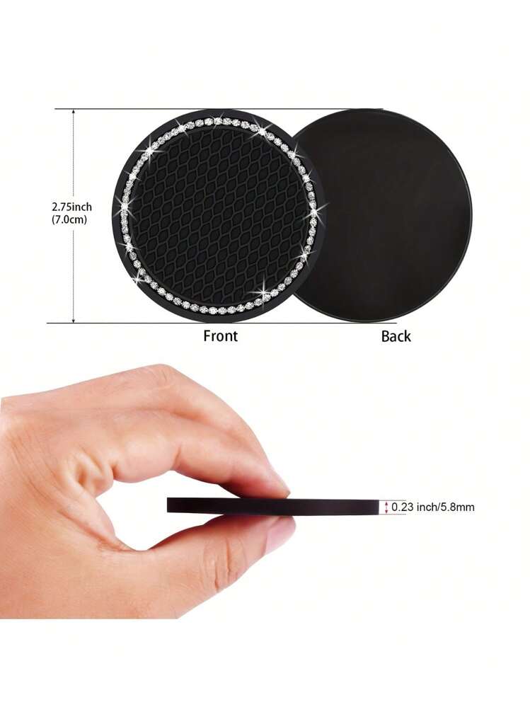 2 chiếc giá đỡ cốc bằng silicon màu đen bóng cho ô tô, viền pha lê Rhinestone - 2,75 inch chống trượt, phù hợp với giá đỡ cốc trên ô tô, phụ kiện thời trang cho phụ nữ và trẻ em gái, thảm lót cốc trên ô tô - Nhiều màu - Xem 5