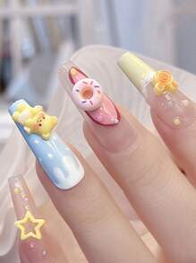 12pcs Bear Nail Art Deco 12 Grid Nail Cartoon Accessories Internet Celebrity Cute Three-Dimensional Stars Butter Bear Resin Nail Accessories For Nail Design Rhinestone Nail Crystal Diamond Nail Jewelry