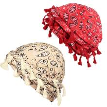 2 Stücke Retro Paisley Muster Quaste Haarband Strickmütze, verdrehte Turban Piratenhut, Haarschwanz Kappe
