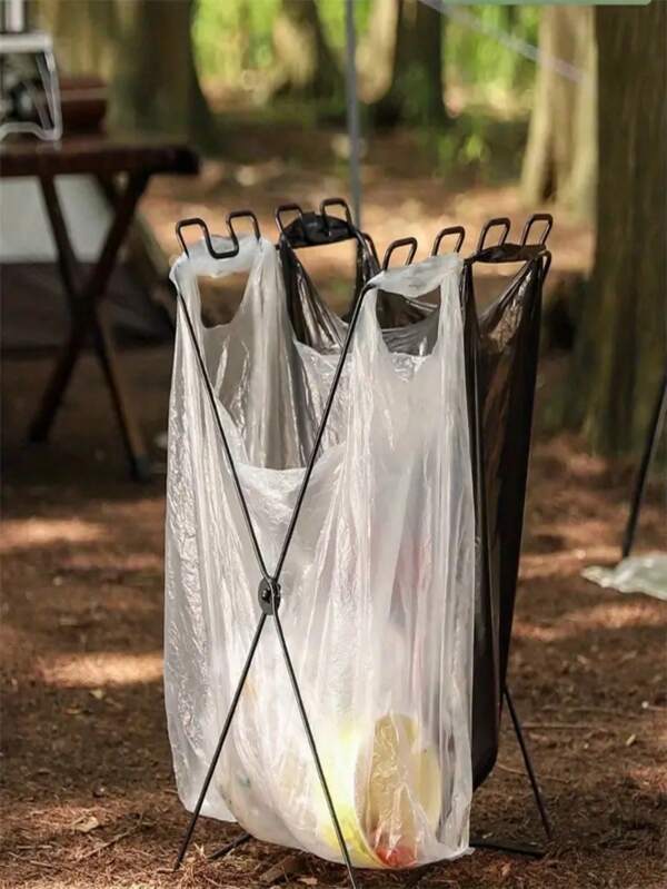 1 Stück Outdoor Camping faltbarer Müllständer, tragbarer zusammenklappbarer Müllsackhalter, Picknick Grill Müllständer, multifunktionaler zusammenklappbarer Müllsackhalter - tragbarer weißer Metallaußen-Camping- und Küchenregal, platzsparendes Design, geeignet für Picknicks und Reisen, praktischer Ständer, Mehrzweck Outdoor Laubsackhalter, einsetzbar für Hof, Camping, Garten, Grillparty Zubehör