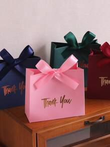 5pcs Elegant Mini Gift Bags/Box With Gold Ribbon And Thank You Design, Perfect For Wedding Favors, Party Goodies, And Small Gifts Ideal For Birthday, Gender Reveal, Christmas, And Halloween Treats, Thank You Design Fall Autumn,Christmas Valentine Day