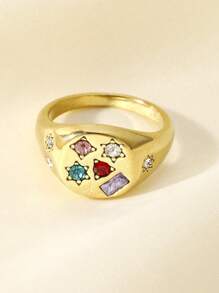 1 pièce Bague délicate et colorée de style vintage, ouverte, convenant aux hommes et aux femmes pour une utilisation quotidienne, les vacances, les sorties et en cadeau de bijoux - Doré - Voir 8