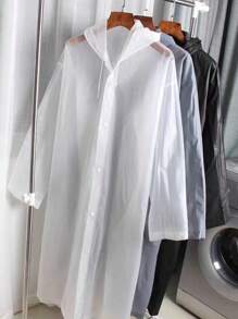 一件白色EVA材质雨衣，带帽和抽绳，一次性，全身防护，男女通用，户外徒步雨衣，透明便携雨披，适用于学校、办公室、家庭、旅行保暖、闺蜜节、宠物、嘉年华、派对装饰