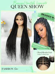 All Lace Versatile Black Box Braided Lace Front Wig For Women , High-Density Synthetic Hair, Perfect For Casual Attire