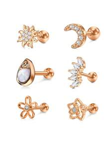 16G 不锈钢耳钉，耳屏穿孔饰品，花朵人造蛋白石方晶锆石耳钉，优雅耳骨套装，适合男女日常佩戴 - 彩色 - 查看 11