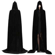 Black Witch Velvet Cloak Halloween Hooded Cape Queen King Robe Outfit Renaissance Medieval Costume Halloween Velvet Cloak Cape With Hood Hooded Cloaks - màu đen - Xem 6