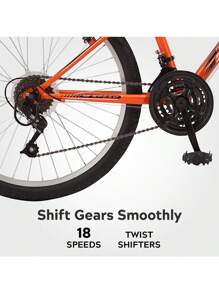 Pacific Mountain Sport Bike For Adult Youth Men Women, 24-26-Inch Wheels, 18-Speed Twist Shifters, Linear Pull Brake, Front Suspension, And Steel Frame - 24-Inch Wheels - Orange - View 3