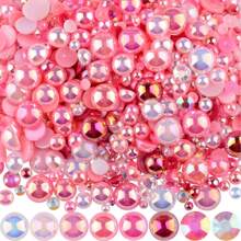 2000 颗树脂水晶水钻半珍珠，30 克平底水晶珍珠工艺材料，3 毫米 - 10 毫米半珍珠水钻适用于指甲和鞋子，粉色 - 平底珍珠 - 查看 11
