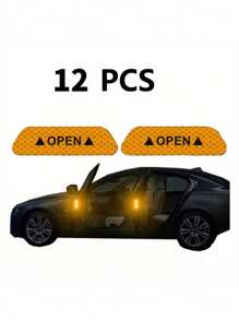 4pcs Reflective Car Door Warning Stickers, Anti-Collision Decals With Open Sign, Night Reflective High Temperature Decorative Stickers