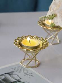 1 件金属底座烛台，金色/银色，奢华复古风格，适合圣诞节、情人节、感恩节、家居、餐桌、节日装饰 - 彩色 - 查看 1