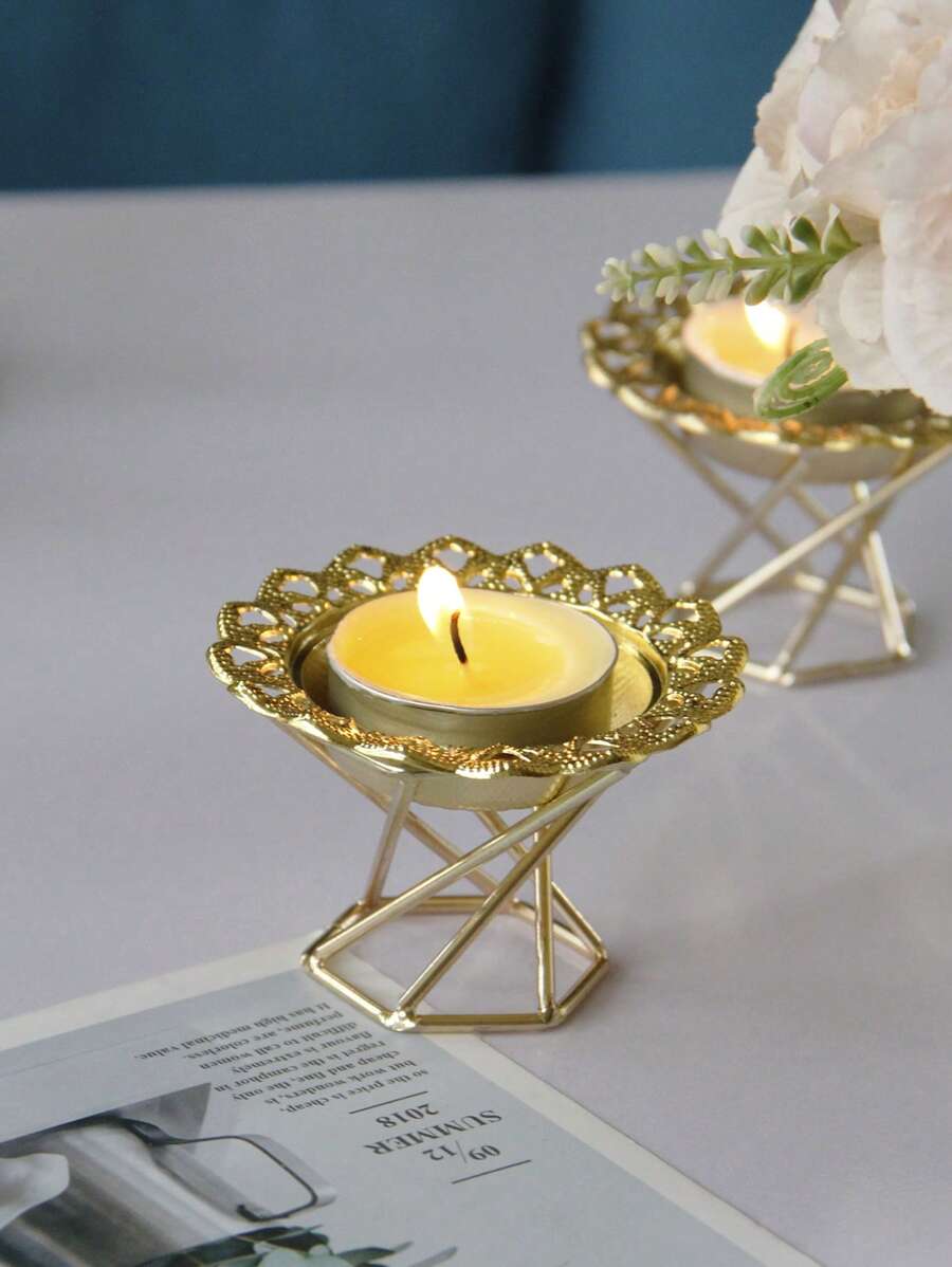 1 件金属底座烛台，金色/银色，奢华复古风格，适合圣诞节、情人节、感恩节、家居、餐桌、节日装饰 - 彩色 - 查看 1