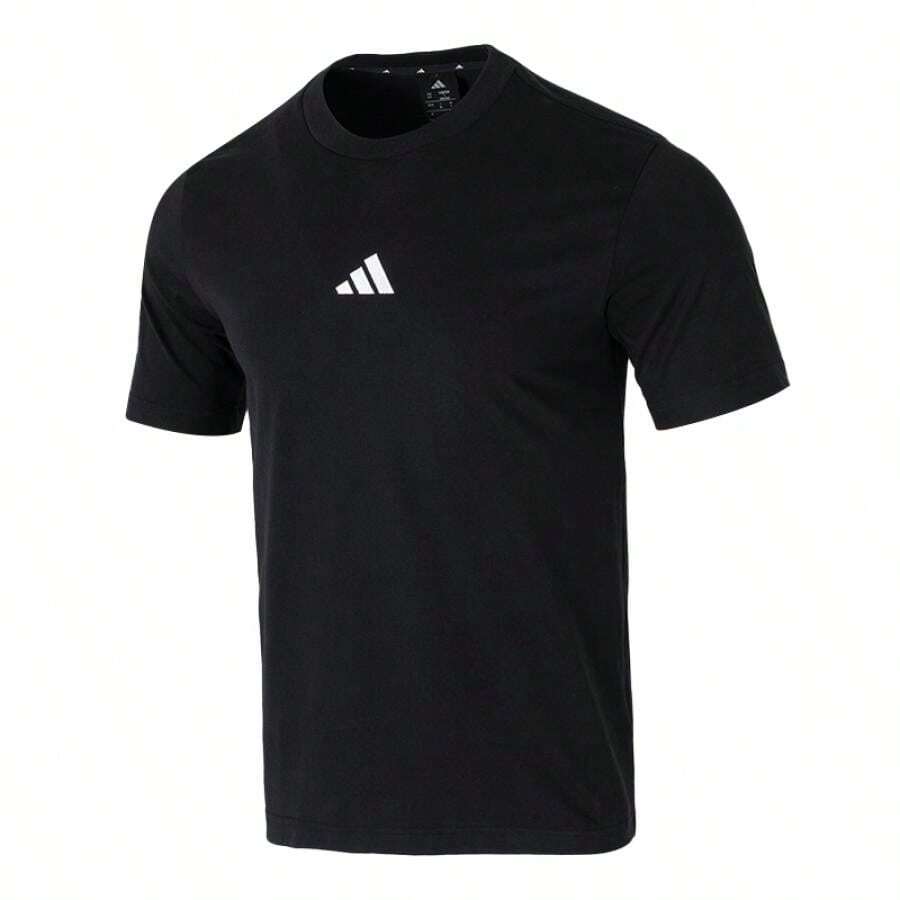 Adidas 男裝t卹運動服跑步健身舒適透氣休閒圓領短袖JY8562 - 黑色/白 - 查看 1