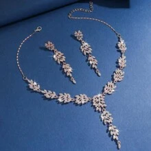 3 pièces/Set Collier pendentif à l'épi de blé avec strass et boucles d'oreilles, ensemble de bijoux pour accessoire de mariage et fête