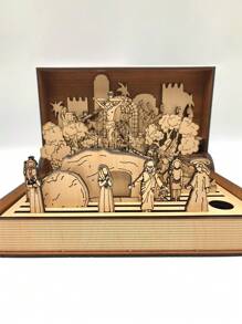 1Set Easter Wooden Holy Week Book Playset Holy Week Gift Teaching Aid Family Gift Retro Easter Heirloom DIY Easter Resurrection Scene Decor Handmade Vintage Easter Story Display Home Decor Gifts Birthday Graduation