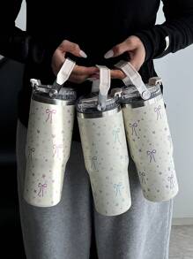 1 件 30 盎司手绘蝴蝶结和星星图案双层不锈钢隔热杯、平底杯、咖啡杯、汽车杯、水瓶、户外杯、茶杯、独特茶杯盖设计、适用于户外、办公室、家庭、学校、汽车等场景、生日礼物、节日礼物、母亲节礼物、父亲节礼物、返校礼物、情人节礼物返校礼物 - 彩色 - 查看 3