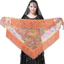 1pc Women Belly Dance Accessories Mesh Hip Scarf Triangle Long Tassel Women Waist Chain Sequin Stage Performance Belly Dance Waist Chain - Multicolor - View 9