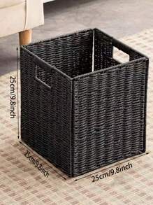 1pc Woven Storage Basket Foldable Bin Closet Organizer For Bedroom Bathroom Kitchen Living Room Decorative Container Handmade Rattan Wicker Basket Home Organization Solution Portable Foldable Design Space Saving Storage - Black - View 13