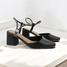Women's Pumps With Elongated Toe And Rhinestones, Medium Heel 6cm, Black, Nude, Offwhite - Black - View 4