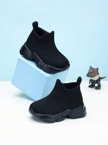 1 par de zapatos para correr al aire libre sencillos de poner y quitar para bebé, de tela transpirable, para todas las estaciones - Negro - Ver 3