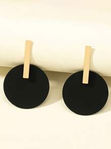 2pcs Fashionable Exaggerated Geometric Round Pendant Clip Earrings, Suitable For Earless Women For Party Occasions - Clip - View 6