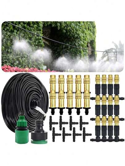 10M/20M/30M Outdoor Misting Cooling System Garden Watering Irrigation Kit With 1/4 Inch Brass Mist Nozzles For Greenhouse Micro Sprinkler