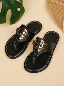 Children's Fashion Slippers, New Summer Design With Metal Buckle Decor, Outdoor Wear-Resistant Anti-Slip Slippers, Versatile Beach Slippers - Black - View 5