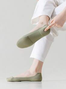 5 Pairs High Heel Cushioned Massage Breathable Non-Slip Solid Color Invisible Socks For Plus Size Women - Multicolor - View 3