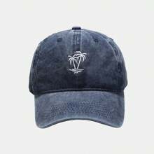 1pc Embroidered Coconut Tree Washed Baseball Cap, Adjustable Outdoor Sun Protection Casual Hat For Spring/Autumn Travel Beach Vacation Women, Y2K Style
