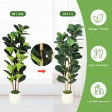 Broadfashion Faux Fiddle Leaf Fig Tree 5/6/7 FT, Artificial Ficus Tree With Tall Artificial Plants, Lifelike Fake Tree For Home Decor Living Room Indoor Outdoor - 5ft - 查看 6