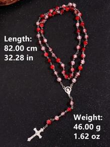 1 pieza Collar con cuentas de diseño agrietado minimalista de moda con colgante de cruz, joyería de cuentas de oración musulmana versátil, regalo para hombres en festividades