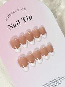 JNHK 用10片手工制作的杏仁形美甲贴片提升您的优雅气质，可佩戴的美甲贴片，粉色法式短杏仁形美甲贴片，快速美甲用品 - 粉色 - 查看 5