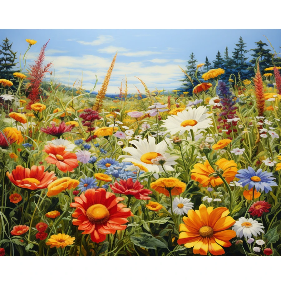 1/2 件现代 DIY 数字油画 山花 手绘帆布油画 DIY 工艺品 家居装饰 适合成人 40x50 厘米/16x20 英寸 无画框