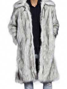 Men's Faux Fox Fur Coat Turn-Down Collar Long Winter Jacket