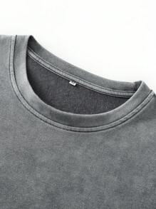 Áo thun ngắn tay cổ tròn tay ngắn dáng bất đối xứng Hemo Vintage đã qua xử lý giặt - Xám - Xem 5