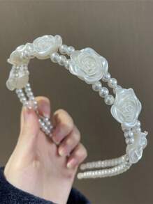 1 Stück Premium Rosen Blume & Perlen Haarband, exquisiter Stil, vielseitiges Frühlings-Accessoire für Mädchen