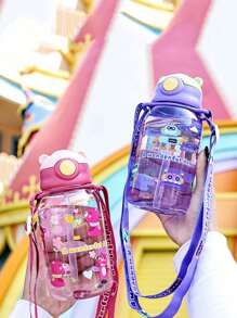 1pc650ml卡通小熊带吸管水杯儿童小学生防摔塑料杯幼儿园学校水壶宝宝学习杯（带子需自行安装）